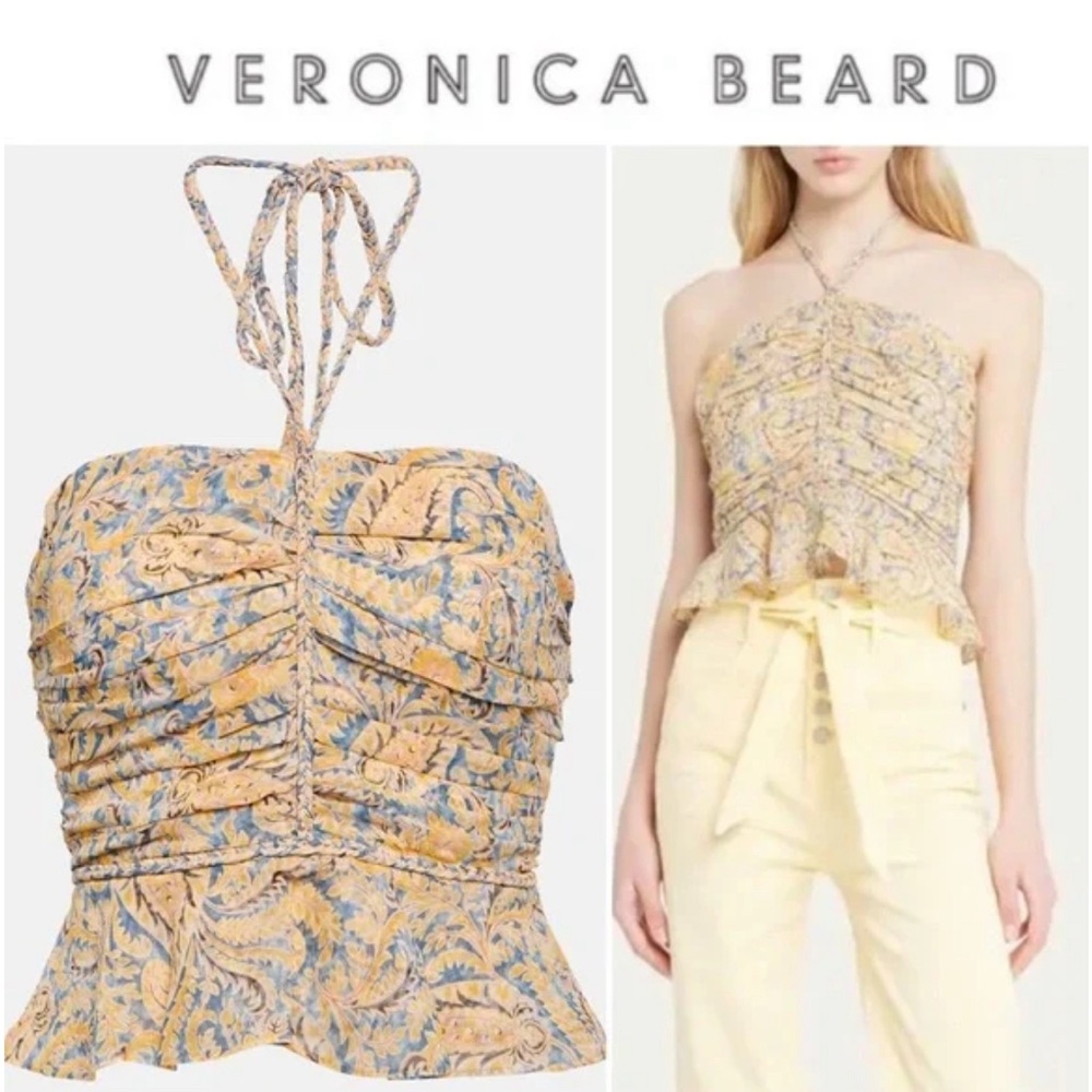 VERONICA BEARD Arienne Paisley Halter Top Blue Yellow Multi Sz 10 NWOT